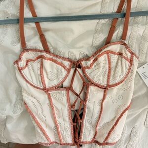 Elegant White and Brown Lace-Up corset